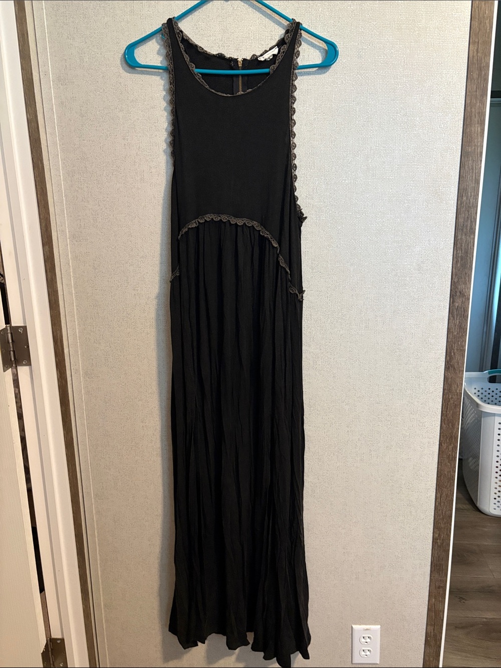 POL Black Maxi Dress with Scalloped Trim